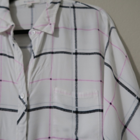 Vince Camuto White Grid Plaid Long Sleeve‎ Top Button Down Career Flowy - Picture 7 of 13